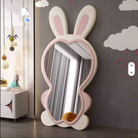 Cermin lantai kelinci panjang penuh, cermin flanel Modern untuk kamar tidur anak-anak lucu putih dan merah muda