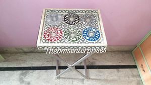 Decoración moderna para el hogar, bandeja de mayordomo Floral en blanco y negro, mesa auxiliar plegable con incrustaciones de hueso para muebles de sala de estar - Product Image 2