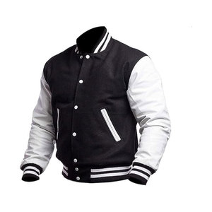 Chaqueta Universitaria para Hombre, Chaqueta Universitaria de Cuero Genuino con Mangas de Lana, Chaqueta Bomber de Béisbol para Escuela Secundaria - Product Image 1