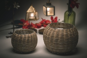 Decoraciones de lujo para el hogar, tarro de vidrio decorativo multifuncional entrelazado de bambú o caña, para almacenamiento, sobremesa o llenado de cera - Product Image 4