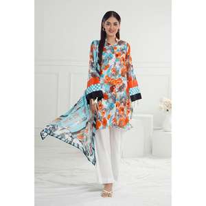 Conjunto de traje de 3 piezas sin coser para mujer con estampado floral y dupatta de tela estampada CL-52563 - Product Image 3