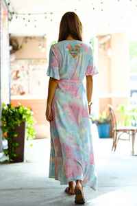 2023 Tie Dye Floral Embroidery <b>Kimono</b> Robe for <b>Women</b> Long Beachwear with Belt Floor-Length Woven Pattern - Product Image 3