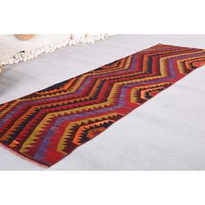 พรมสไตล์ตุรกีโบราณสไตล์ชนเผ่าเย็บปะสีแดงพื้นที่ขนาดใหญ่2.7 x 9.3ft ผ้าขนสัตว์สี่เหลี่ยมมุมฉากน้ำยางขนาด10มม. สำหรับตกแต่งห้องโถง - Product Image 3