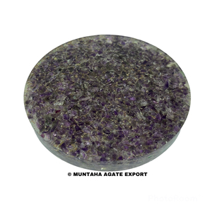 แผ่นรองแก้วอเมทิสต์ออร์โกไนต์ คุณภาพพรีเมียม ทำด้วยมือ ชิปคริสตัลเรกิ พลังงานบวก - Product Image 2