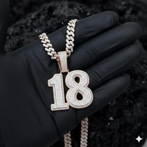 Collar con Colgante de Plata de Ley 925 con Número 18 para Hombre, con Perla de Agua Dulce y Moissanita, Joyería Hip Hop Personalizada - Product Image 4