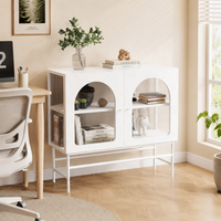 Aparador de Metal Estilo Nórdico con Vidrio Estriado, Mueble de Comedor, Aparador de Acero para Sala de Estar