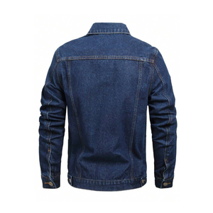 Veste en jean décontractée bleue pour homme, 100 % coton, boutonnée, motif uni, coupe classique, streetwear, vêtement d'extérieur - Product Image 2