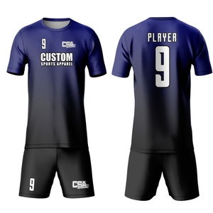 100% poliéster azul blanco transpirable nuevo diseño sublimación adultos hombres y mujeres kits de fútbol de secado rápido conjunto corto de camiseta de fútbol - Product Image 1
