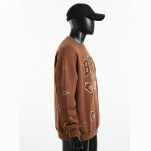 Sudadera de Hombre, Algodón Premium, Felpa, Tejido Suave Cepillado, Color Marrón, Logotipo Bordado en Chenilla Personalizado, Sudadera Básica - Product Image 3