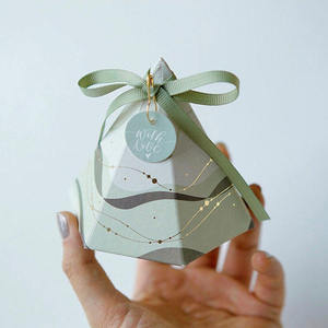 2026 Pyramid Candy <b>Box</b> Muted Pink Terrazzo Wedding Favor Triangle Chocolate <b>Box</b> Reusable Eco-Friendly Ribbon Gift Bag W/Card - Product Image 3