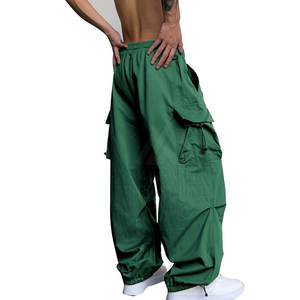 Pantalon cargo ample en toile respirante imperméable de qualité supérieure pour homme, coupe mi-haute, devant plat, uni teint - Product Image 6