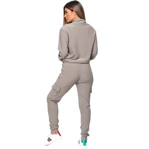 Femme personnalisé concevoir votre propre survêtement femmes Jogging ensemble col gris avec fermeture éclair survêtement personnalisé vêtements actifs survêtement pour les femmes - Product Image 3