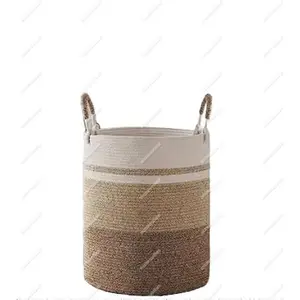 Nice Handmade Large Woven Rope Laundry Basket Tall Dirty Clothes Hamper Storage Cotton Rope Laundry Baskets with Handles