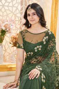 LAUNCHING NEW MODERN DESIGNER SAREES <b>FABRIC</b> HEAVY BUTTERFLY NET with BEAUTIFUL CHAIN STITCH EMBROIDERY WORK for PARTY - Product Image 5