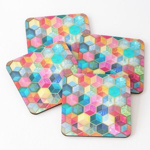 Sous-verres de service à thé imprimés en bois de mangue/bois d'acacia 332 ensemble de 4 pièces - Product Image 5