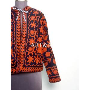 Ethnic Statement <b>Velvet</b> Suzani Boho Handmade Embroidered <b>Quilted</b> Eco-Friendly Cotton Women's Jacket - Product Image 2