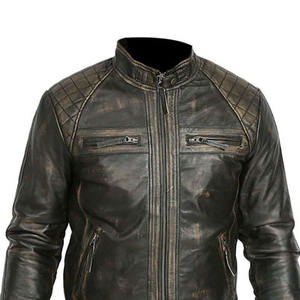Veste en cuir à col montant pour homme coupe ajustée classique, confortable et décontractée, avec poche zippée, tissu en toile de style urbain - Product Image 4