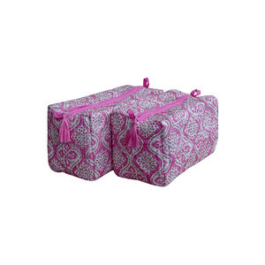 Vente flash : Trousse de toilette matelassée en coton imprimé à la main en Inde, avec rembourrage en coton, lot de 2 en vente - Product Image 1