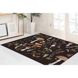 Alfombra con Diseño de Hongos: Decoración Botánica Negra, Alfombra para Mascotas, Alfombra Delgada No Tejida - Product Image 5