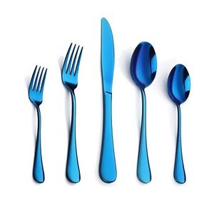 Ensemble de couverts en acier inoxydable de 5 pièces, couteau, fourchette, cuillère, argent, or, métal, hôtel, en vrac, manche carré, argenterie - Product Image 5