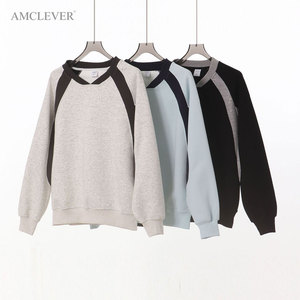 Sweat-shirt décontracté pour homme automne-hiver, 400 grammes, poids lourd, style rétro américain, bloc de couleur, manches raglan, coupe décontractée, col en V - Product Image 1