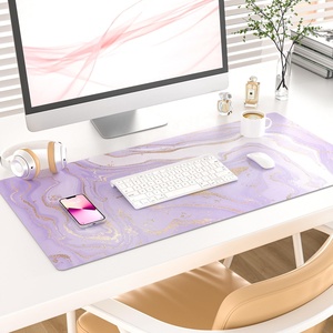 Tapis de souris ergonomique en cuir PVC effet marbre violet, avec repose-poignet en cuir de chamois, résistant à l'eau, pour le bureau et la maison - Product Image 1