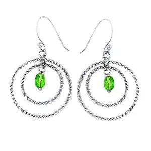 Pendientes de Aro de Plata de Ley 925 Chapados en Oro de 18K con Gema Verde, Diseño de Colgante Vintage para Regalo de Mujer - Product Image 1