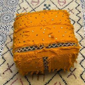 Moroccan Leather Pouf Handmade Ottoman Footstool Traditional Handcrafted <b>Pouffe</b> Home Decor Boho Ottoman <b>Seat</b> Living Roo - Product Image 1
