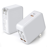 Chargeur rapide GaN 65W avec double câble USB C rétractable 4 en 1, adaptateur mural portable pour ordinateur portable, PD Cargador Rapido pour iPhone iPad