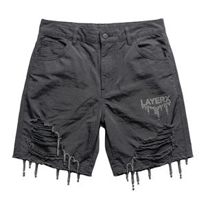 Shorts Bermuda personnalisés pour femmes, taille haute, braguette boutonnée, strass, streetwear hip-hop, baggy, déchirés, sport, fabricant - Product Image 1