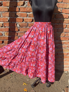 Indian Hand-Block Printed Casual Women's Long <b>Skirt</b> Dress Breathable <b>with</b> <b>Elastic</b> Waistline Embroidered Decoration - Product Image 2