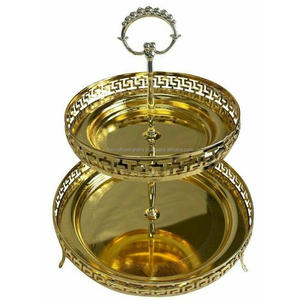 Plateau de feuilles en aluminium Support pour gâteau de mariage Support pour gâteau de mariage en métal coulé Personnalisé finition or Vente en gros Support pour gâteau antique aux meilleurs prix - Product Image 3