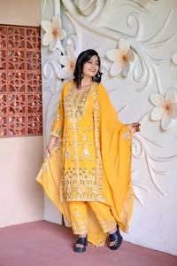 Tenue de soirée jaune pakistanaise Salwar Kameez avec Dupatta pour femme, costume ethnique indien Farshi, costumes pakistanais - Product Image 5