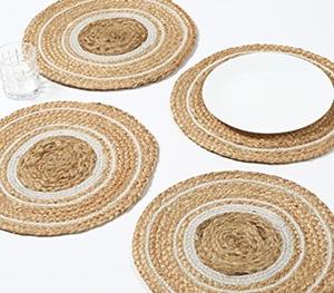 แผ่นรองจานทรงกลมลายดอกไม้ทันสมัย ผลิตจากวัสดุปอกระเจาและผ้าฝ้าย เป็นมิตรต่อสิ่งแวดล้อม เหมาะสำหรับใช้ในบ้าน - Product Image 3