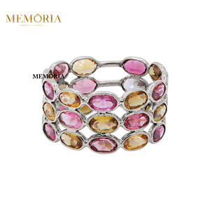 Anillo de banda de eternidad de triple capa, anillo de piedras preciosas de turmalina ovalada, regalo de joyería fina de oro amarillo de 18 quilates para mujer - Product Image 3