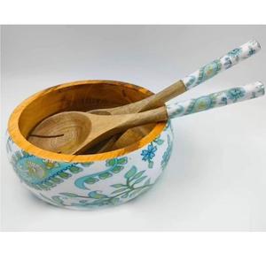 Cuenco de madera de material ecológico y juego de servidor de ensalada con diseño impreso esmaltado para servir y mezclar ensaladas, frutas, comida, cuenco para servir - Product Image 4