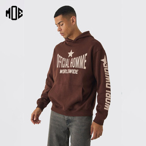 Logotipo personalizado 100% algodón marrón forro polar grueso invierno gota hombro holgado Sudadera con capucha de peso pesado hombres 400gsm impresión 3D - Product Image 1