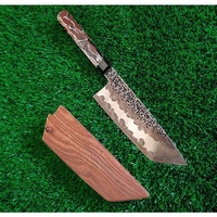 Pisau koki baja karbon buatan tangan kustom dengan pegangan kayu pu-ka dan kulit halus selubung koki hidup Damaskus pisau chefkeahlian
