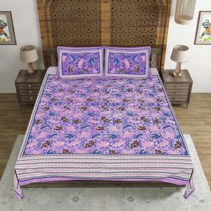 3pc Purple Cotton 240TC Jaipuri Print Double Bedsheet Set with 2 <b>Pillow</b> Covers (ADB1379) - Product Image 2