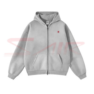 Sweat à capuche zippé en molleton épais délavé à l'acide pour homme, 100 % coton, haute qualité, imperméable, hiver, logo personnalisable - Product Image 6