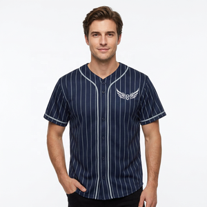 Maillot de baseball rayé personnalisé unisexe à manches courtes, boutonné sur le devant, respirant, en polyester, chemise uniforme pour adulte avec logo brodé - Product Image 4
