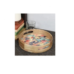 Bandeja de café impresa redonda, bandeja de servicio de madera rústica, bandeja de frutas personalizada, accesorios de restaurante y cocina - Product Image 2