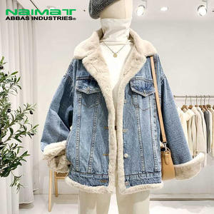 Veste en jean oversize d'hiver pour femmes, doublée de fausse fourrure épaisse, manteau en jean chaud, col en polaire, vêtements amples, streetwear - Product Image 2