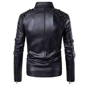 Veste de moto en cuir véritable personnalisée pour hommes col montant avec logo avant enduit veste en cuir véritable - Product Image 3