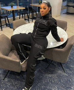 Cremallera inferior Cargo pantalón Sudadera con capucha conjunto de alta calidad 100% algodón 10 bolsillos Cargo pantalones cremallera Sudadera con capucha conjuntos para mujer - Product Image 3