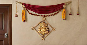 Sculpture murale Lord Ganesha de 13 pouces faite à la main en métal d'aluminium carré Style Art déco pour la décoration de la porte d'entrée principale - Product Image 4