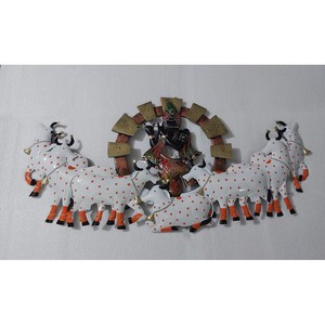 modern and luxury iron wall decor polished sculpture multicolor handmade handicraft cow with shree krishna led <b>light</b> - Product Image 3