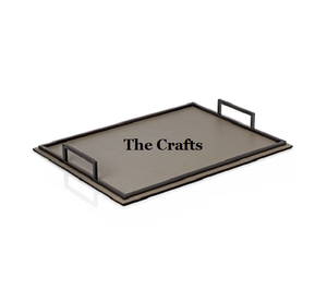 Plateau de service de forme rectangulaire en vaisselle en bois et en cuir Plateau de service à prix compétitif - Product Image 1