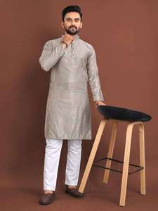 Pyjama Kurta en soie royale pour homme, tenue traditionnelle élégante, coupe confortable, parfait pour les célébrations et les occasions - Product Image 3