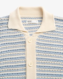 Men's Autumn High Quality <b>Short</b>-<b>Sleeve</b> Striped Cotton Knit <b>Sweatshirt</b> Loose Fit Embroidered Collar Custom Private Logo Heavy - Product Image 3